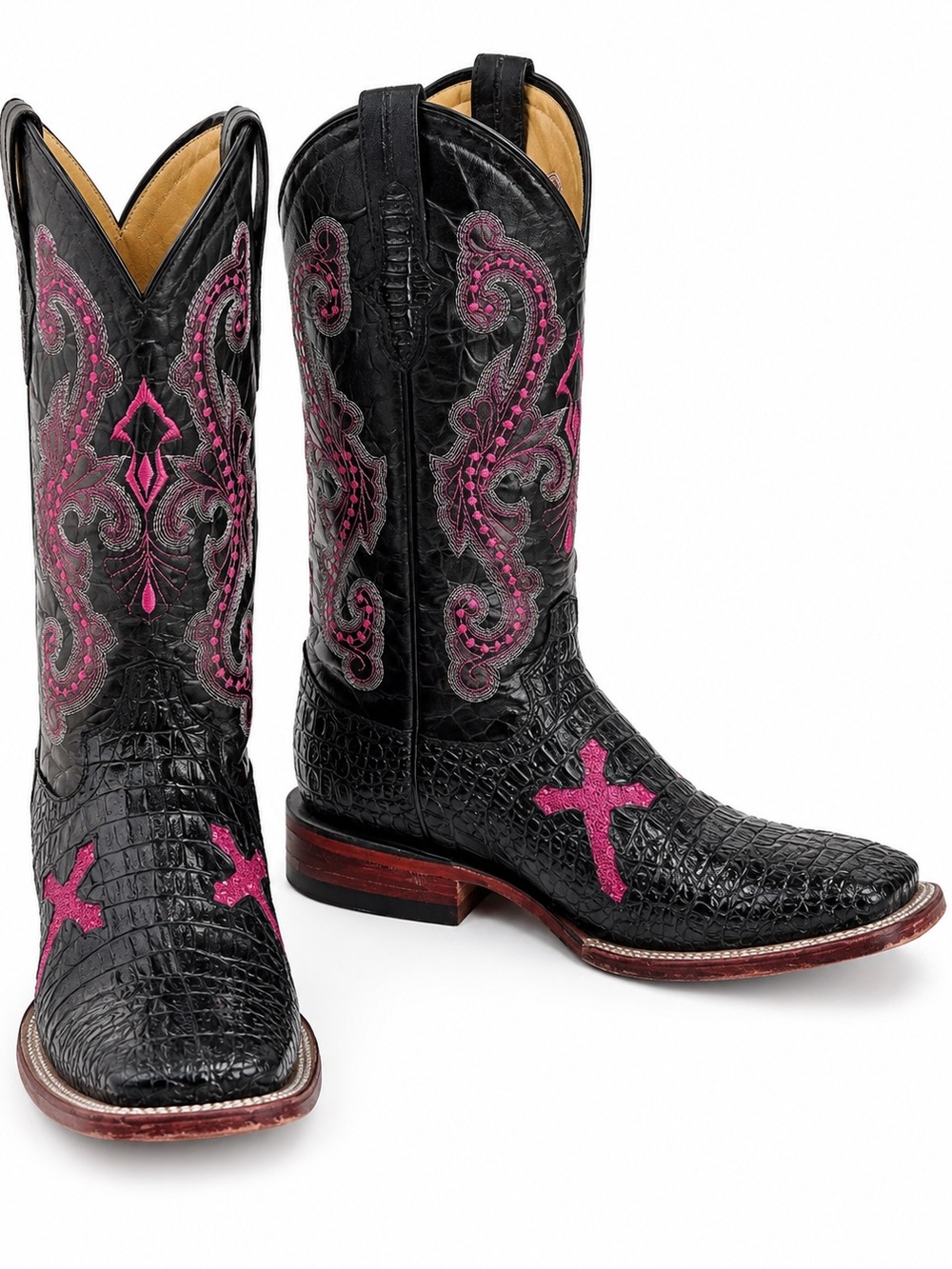 Ferrini Women's "Jesse" Black Caiman Print Leather Western Boots